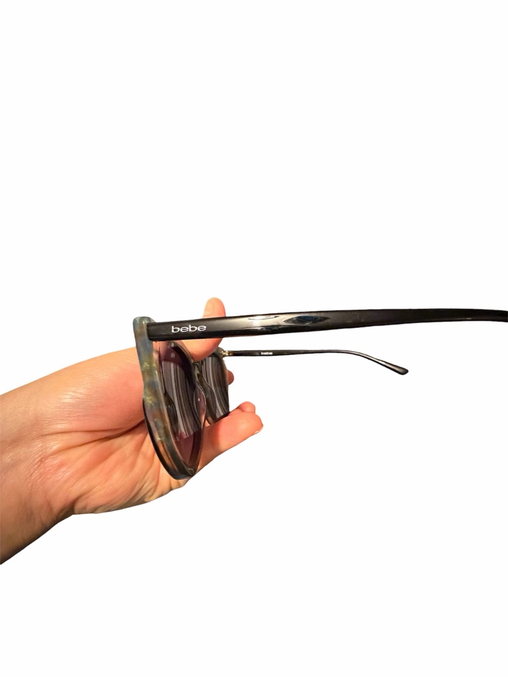 Bebe Black Cat-Eye Sunglasses with Tortoiseshell  Greenish Accents - Picture 6 of 10